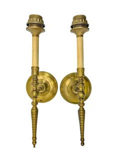 Französische Vintage Wandlampen aus gedrehtem Messing, 1970, 2er Set