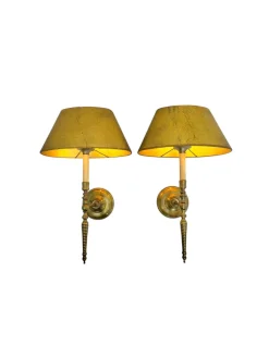Französische Vintage Wandlampen aus gedrehtem Messing, 1970, 2er Set