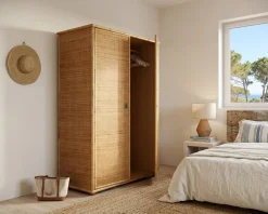 Freistehender Vintage Kleiderschrank aus Bambus & Rattan von Dal Vera, 1970er