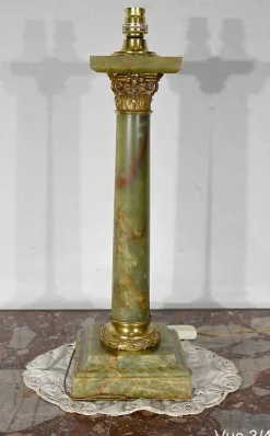 Frühes 20. Jh. Empire Säulenlampe aus grünem Onyx
