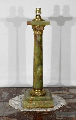 Frühes 20. Jh. Empire Säulenlampe aus grünem Onyx