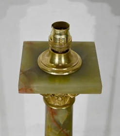 Frühes 20. Jh. Empire Säulenlampe aus grünem Onyx