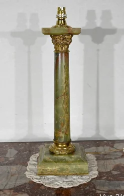 Frühes 20. Jh. Empire Säulenlampe aus grünem Onyx