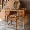 Frisiertisch aus Schilfrohr & Bambus mit ovalem Spiegel & Hocker, 2er Set