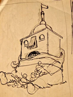 Gabriele Galantara, Talking Belfry, Frühes 20. Jh., Tinte und Bleistift auf Papier