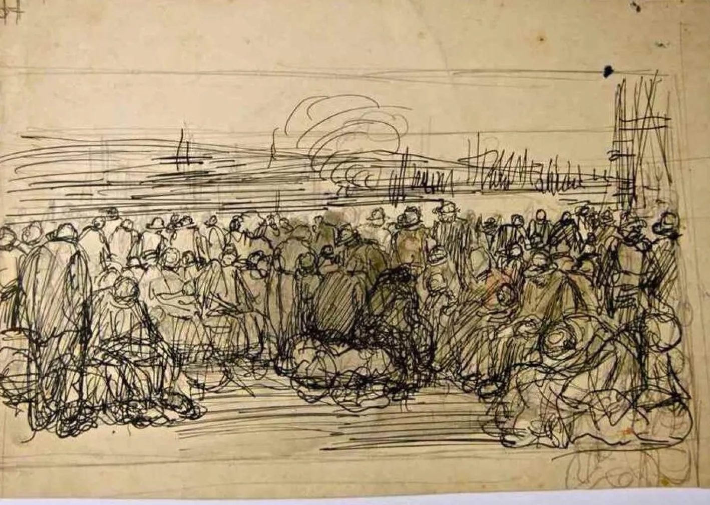 Gabriele Galantara, The Wait in the Journey, Mixed Media Zeichnung, 1907