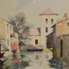 Gautier René Georges, Häuser am Fluss, Aquarell, Mitte des 20. Jh