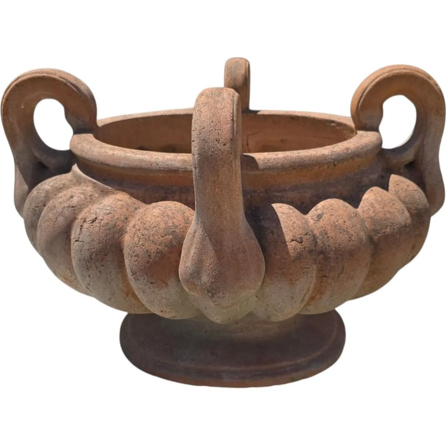 Gelappter italienischer Krater aus Terrakotta mit Griffen, 1950