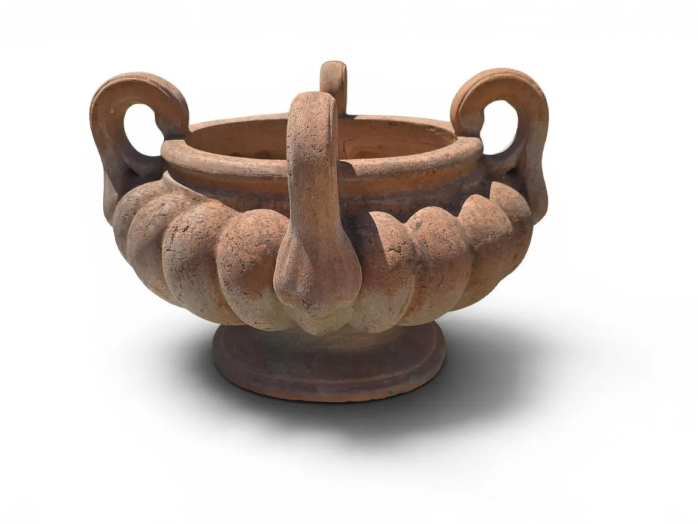 Gelappter italienischer Krater aus Terrakotta mit Griffen, 1950
