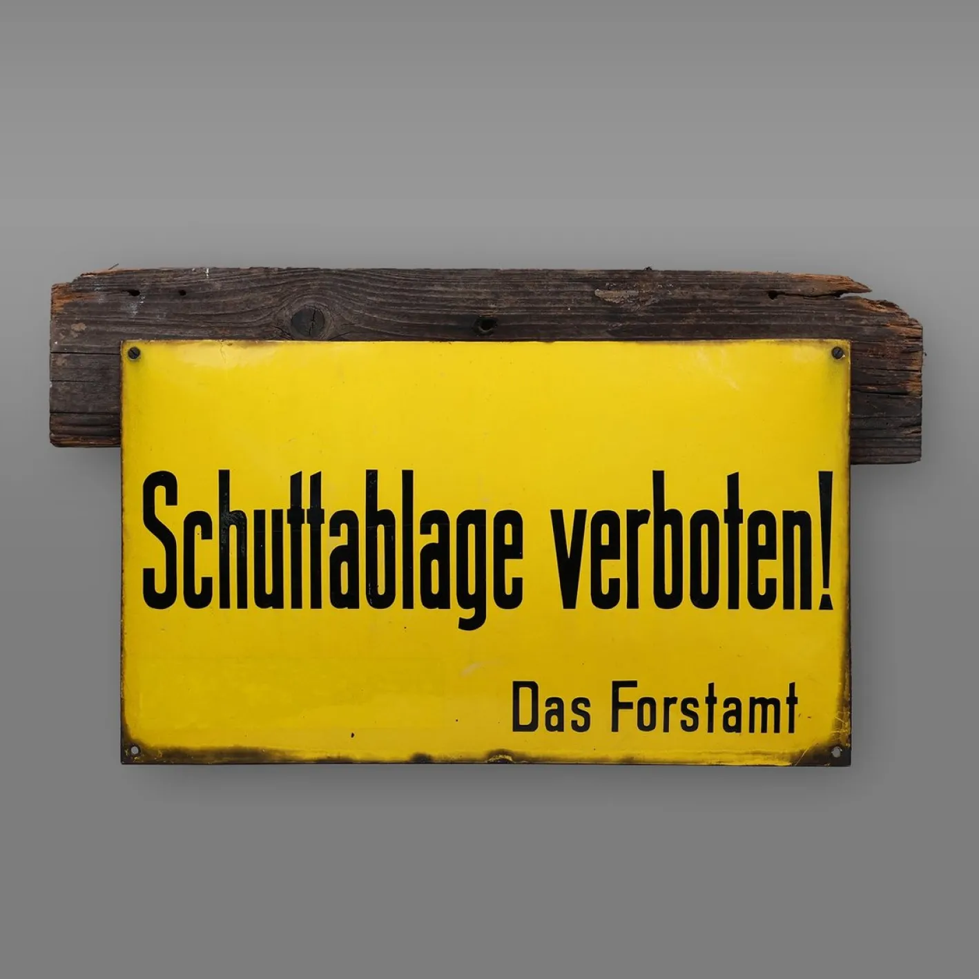 Gelb emailliertes deutsches Vintage Schild, 1900