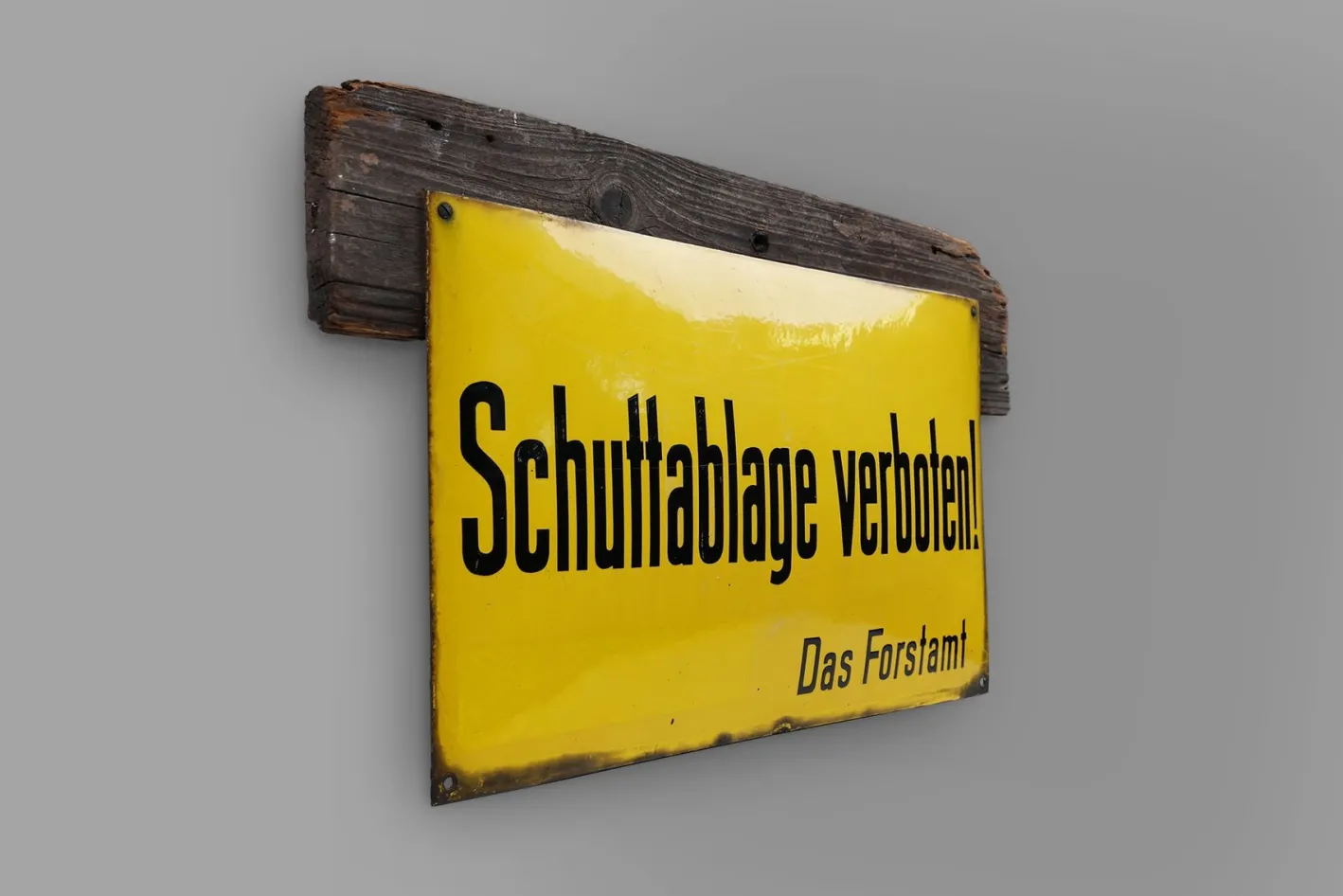 Gelb emailliertes deutsches Vintage Schild, 1900