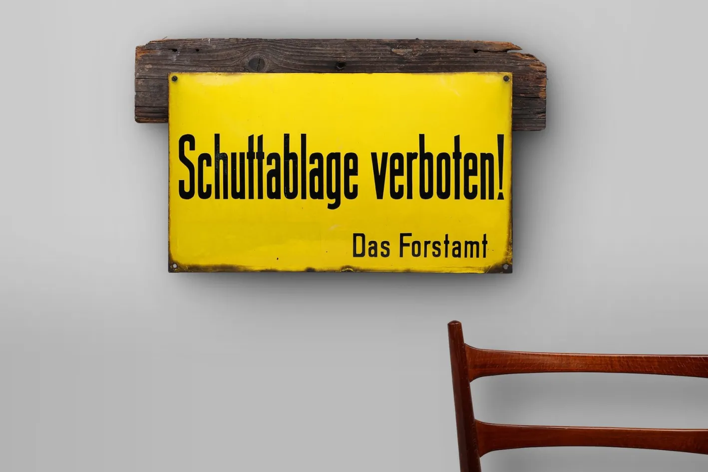 Gelb emailliertes deutsches Vintage Schild, 1900