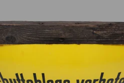 Gelb emailliertes deutsches Vintage Schild, 1900