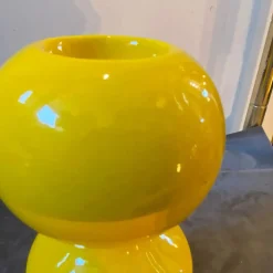 Gelber italienischer Space Age Kerzenhalter aus Vetrochina von Gabbianelli, 1970er