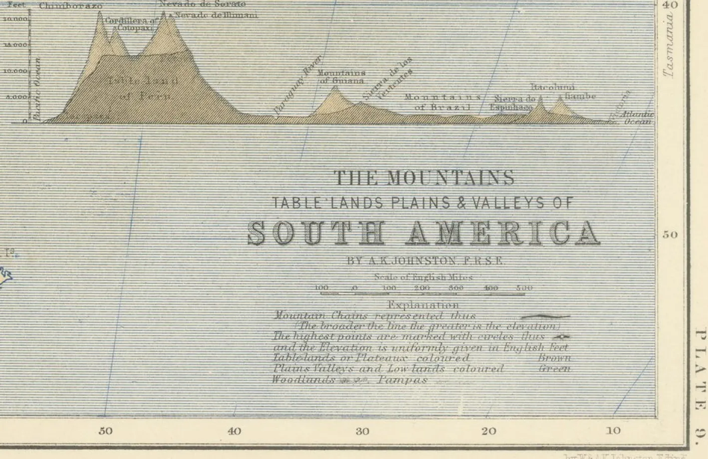 Geologische Karte der südamerikanischen Berge und Täler von AK Johnston, 1852