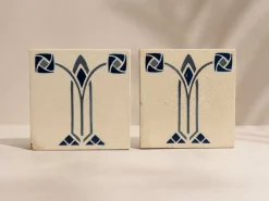 Geometrische Jugendstil Jugendstil Somag Keramikfliesen von Meissen, 1890er, 2er Set