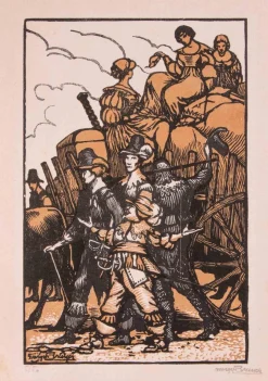 Georges Bruyer, The Migration, Original Holzschnitt, frühes 20. Jh