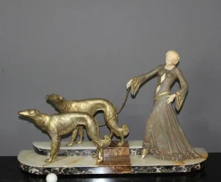 Georges Gori, Frau mit Windhunden, 1925, Faux Chryséléphantine