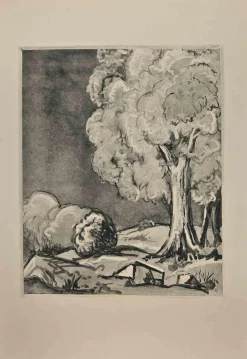 Georges-Henri Tribout, Landschaft mit Bäumen, Original Radierung, 1930er