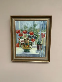 Gerda Tougaard, Blumenstillleben, 1960er, Öl auf Holz, gerahmt