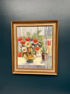 Gerda Tougaard, Blumenstillleben, 1960er, Öl auf Holz, gerahmt