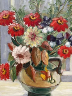 Gerda Tougaard, Blumenstillleben, 1960er, Öl auf Holz, gerahmt