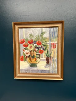 Gerda Tougaard, Blumenstillleben, 1960er, Öl auf Holz, gerahmt