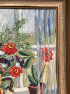 Gerda Tougaard, Blumenstillleben, 1960er, Öl auf Holz, gerahmt