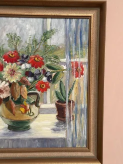 Gerda Tougaard, Blumenstillleben, 1960er, Öl auf Holz, gerahmt