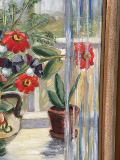 Gerda Tougaard, Blumenstillleben, 1960er, Öl auf Holz, gerahmt