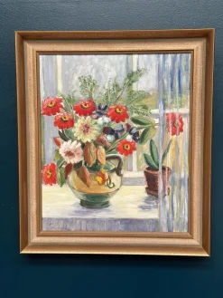 Gerda Tougaard, Blumenstillleben, 1960er, Öl auf Holz, gerahmt