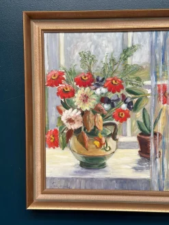 Gerda Tougaard, Blumenstillleben, 1960er, Öl auf Holz, gerahmt