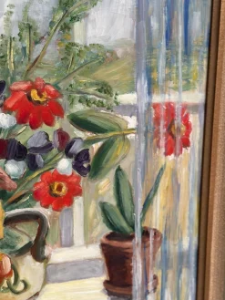 Gerda Tougaard, Blumenstillleben, 1960er, Öl auf Holz, gerahmt