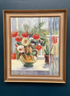Gerda Tougaard, Blumenstillleben, 1960er, Öl auf Holz, gerahmt