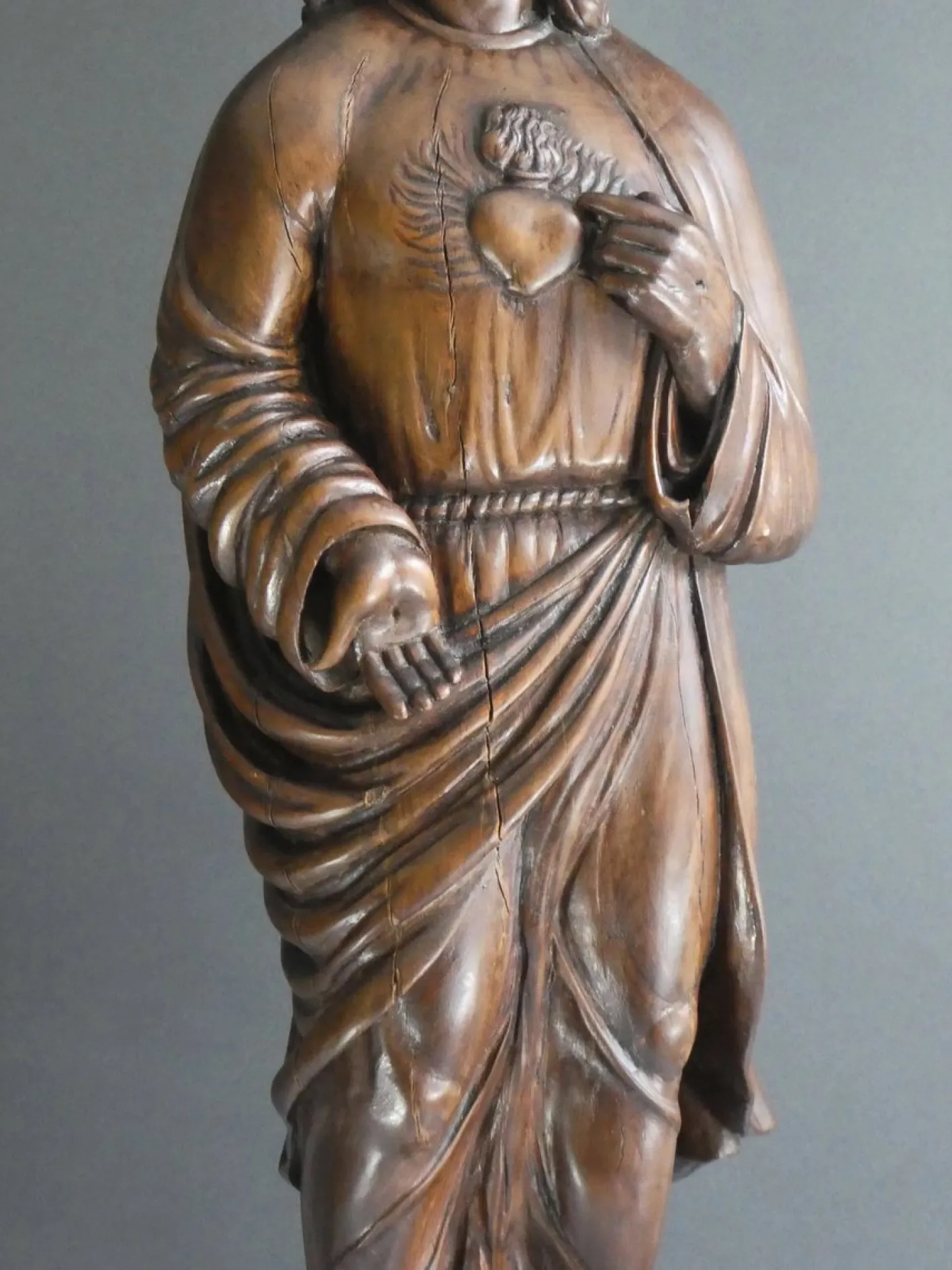 Geschnitzte Jesus Herz Jesu Statue, 1800er, Holz