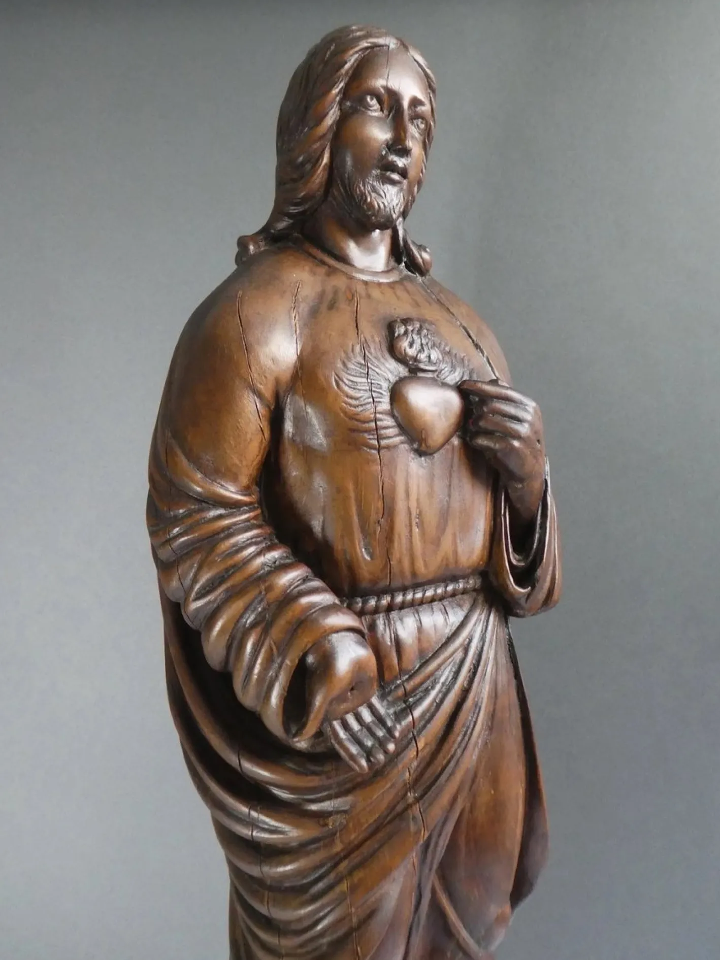 Geschnitzte Jesus Herz Jesu Statue, 1800er, Holz