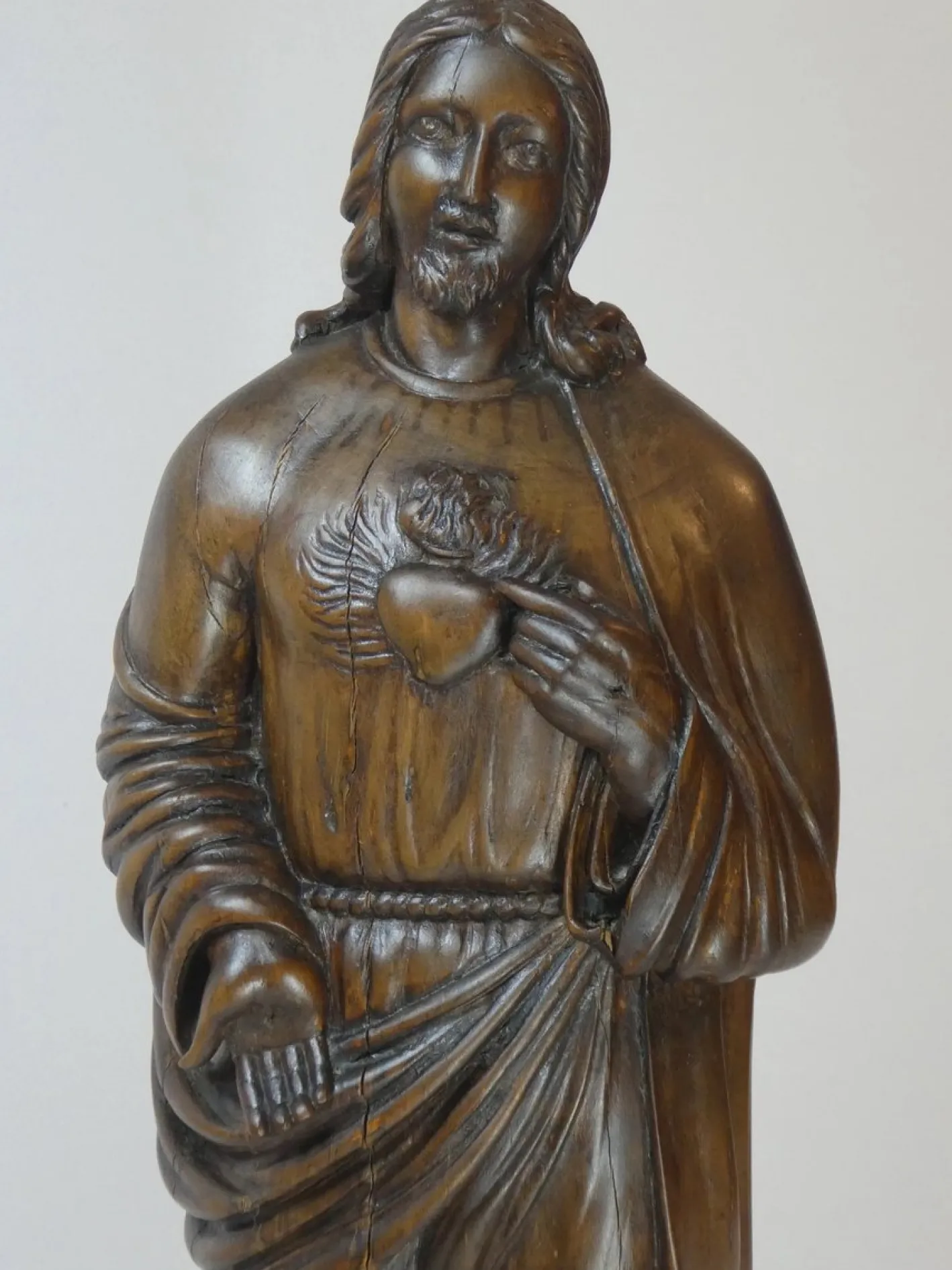Geschnitzte Jesus Herz Jesu Statue, 1800er, Holz