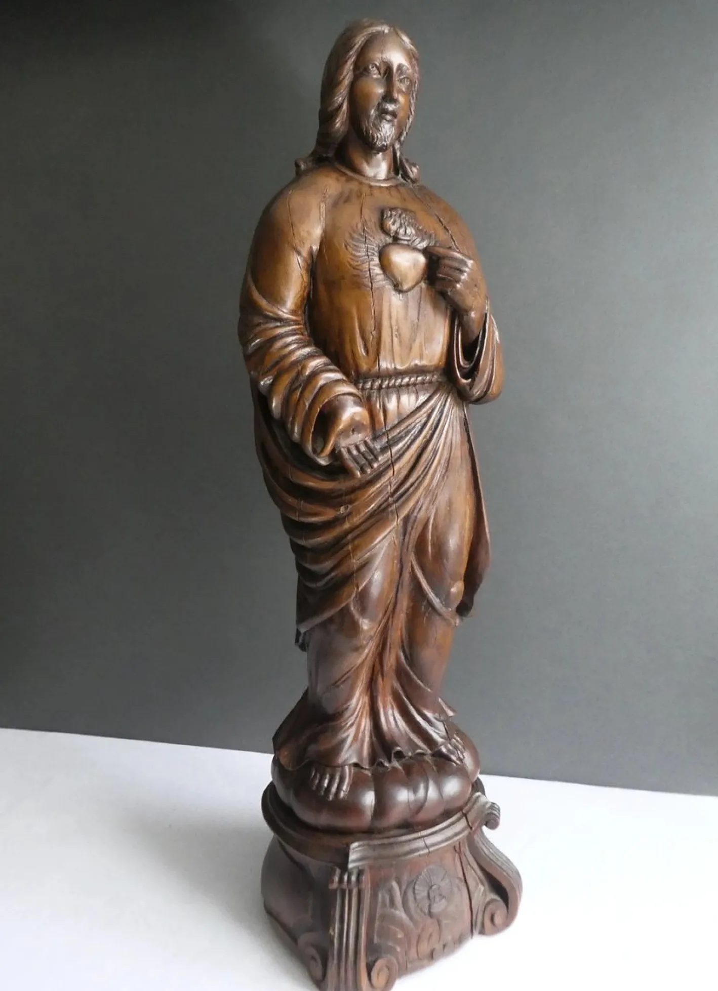 Geschnitzte Jesus Herz Jesu Statue, 1800er, Holz