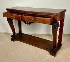 Geschnitzter spanischer Konsolentisch mit Schubladen, 1940er