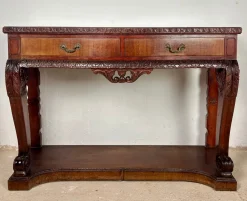 Geschnitzter spanischer Konsolentisch mit Schubladen, 1940er