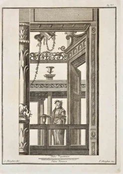 Giovanni Elia Morghen, Antike Römische Fresco Herculaneum, Original Radierung, 18. Jh