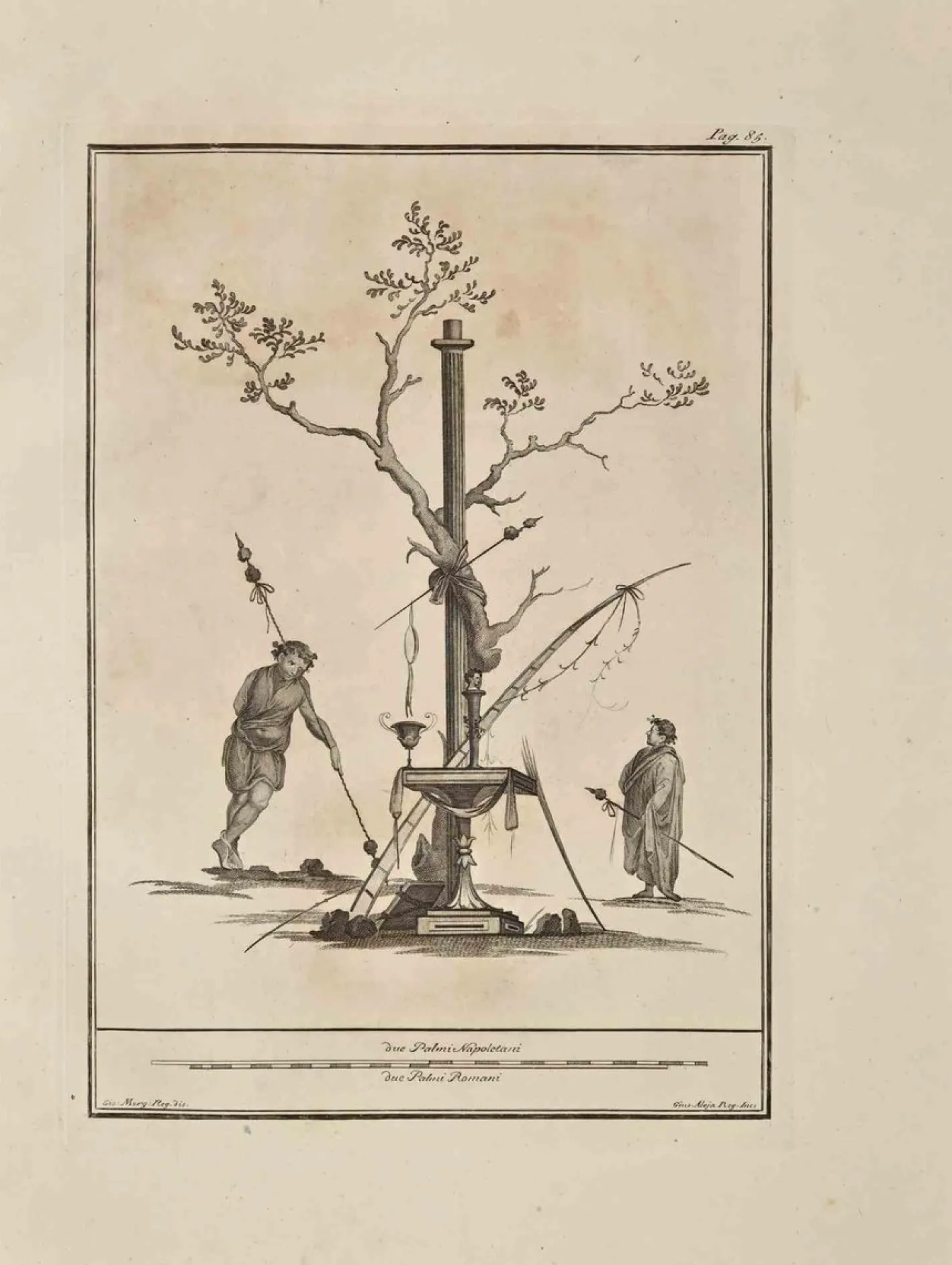 Giovanni Elia Morghen, Antike Römische Fresco Herculaneum, Original Radierung, 18. Jh