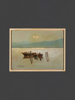 Giovanni Lomi, Fischerboote, Öl auf Holz, gerahmt