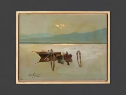 Giovanni Lomi, Fischerboote, Öl auf Holz, gerahmt