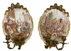 Girandole Bemalte Lille Porzellan Kandelaber Teller, 2 . Set