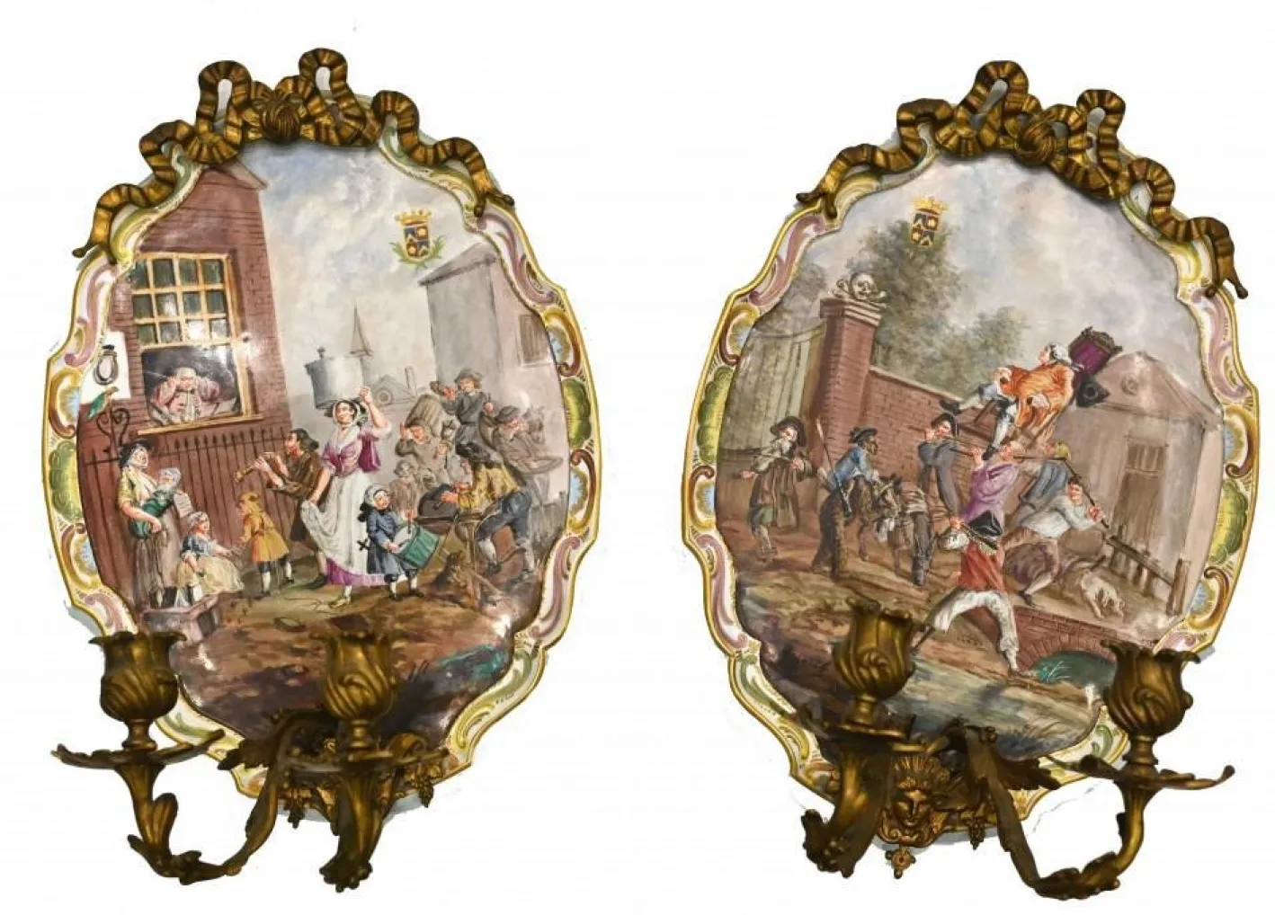 Girandole Bemalte Lille Porzellan Kandelaber Teller, 2 . Set