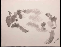 Giselle Halff, Katze, Original Aquarell, Mitte 20. Jh