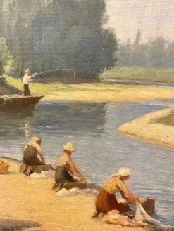 Giulio Vanzaghi, Women by River, 1960er, Öl auf Leinwand, Gerahmt