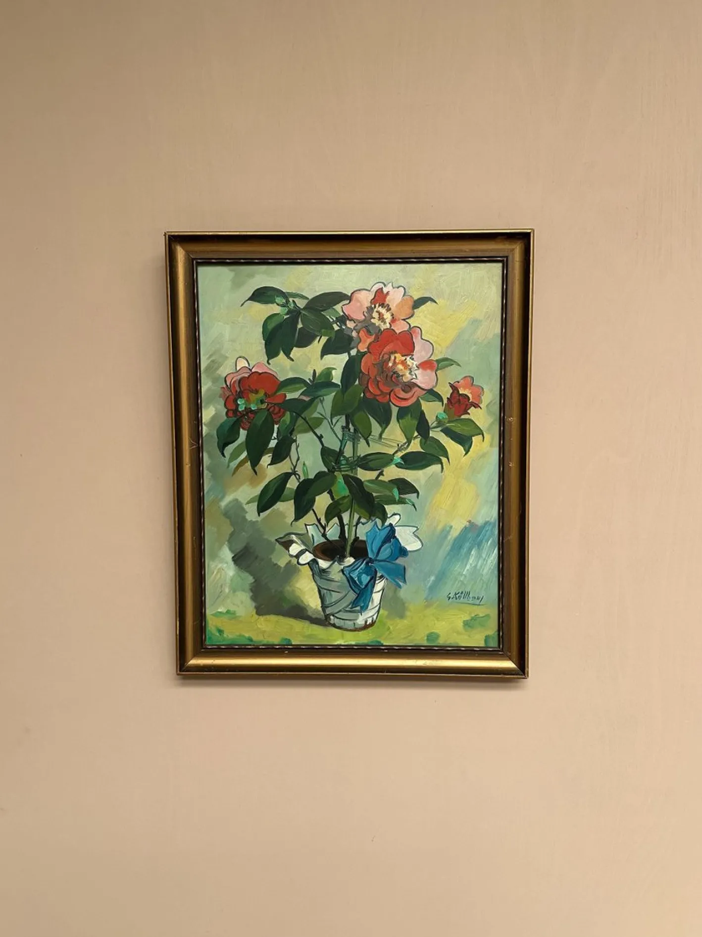 G. Källbom, Flower Motif in Pot, 1960s, Oil on Panel, Framed