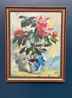 G. Källbom, Flower Motif in Pot, 1960s, Oil on Panel, Framed